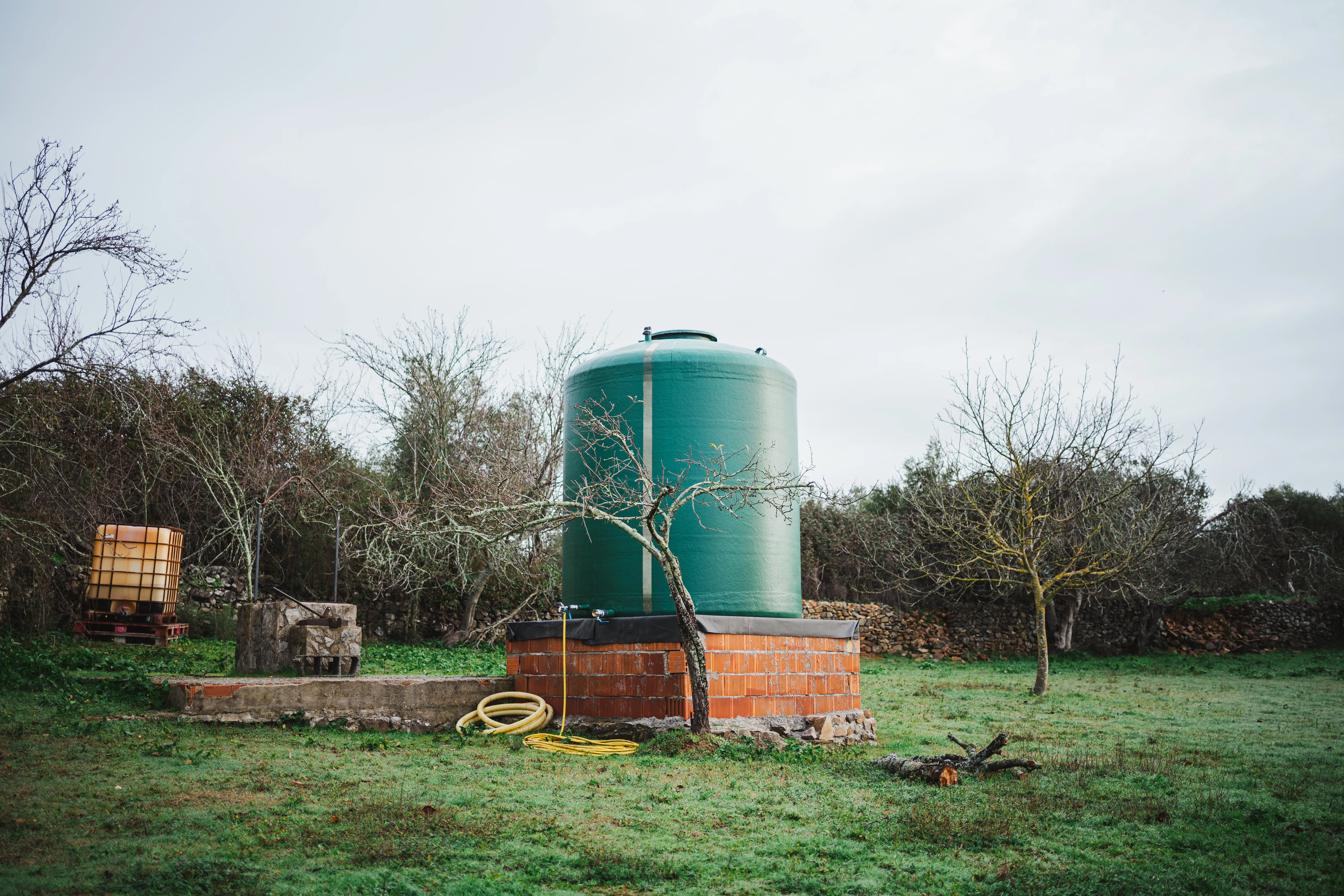 A domestic septic tank installed in a garden